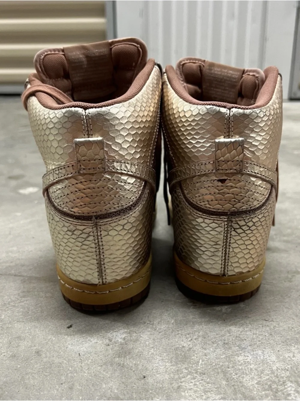 Sz 7.5 Nike Dunk Sky Hi Metallic Pink Bronze Hidden Wedge Snakeskin.  Gum Sole - Picture 4 of 7